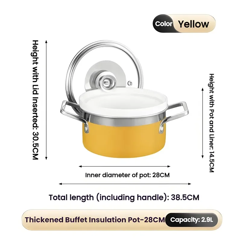 Yellow Ceramic Insert Soup Warmer Non Electric Self Service Food Insulation Pot Desktop Server for Hotel Catering Buffet Use