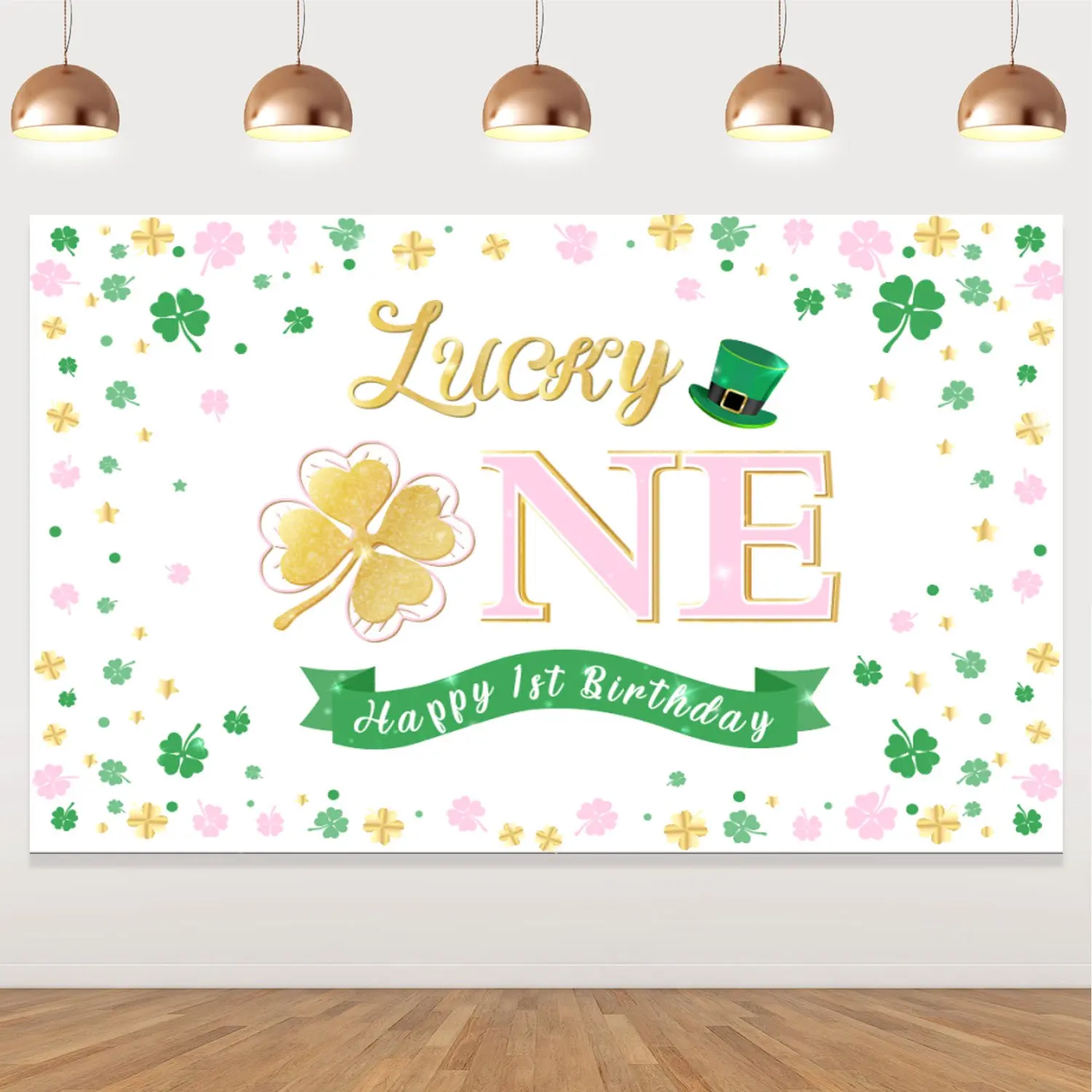 

Four Leaf Clover Birthday Backdrop, Photography Background, Banner, Lucky One Happy 1st Birthday, Girl's Groovy Birthday Decorat