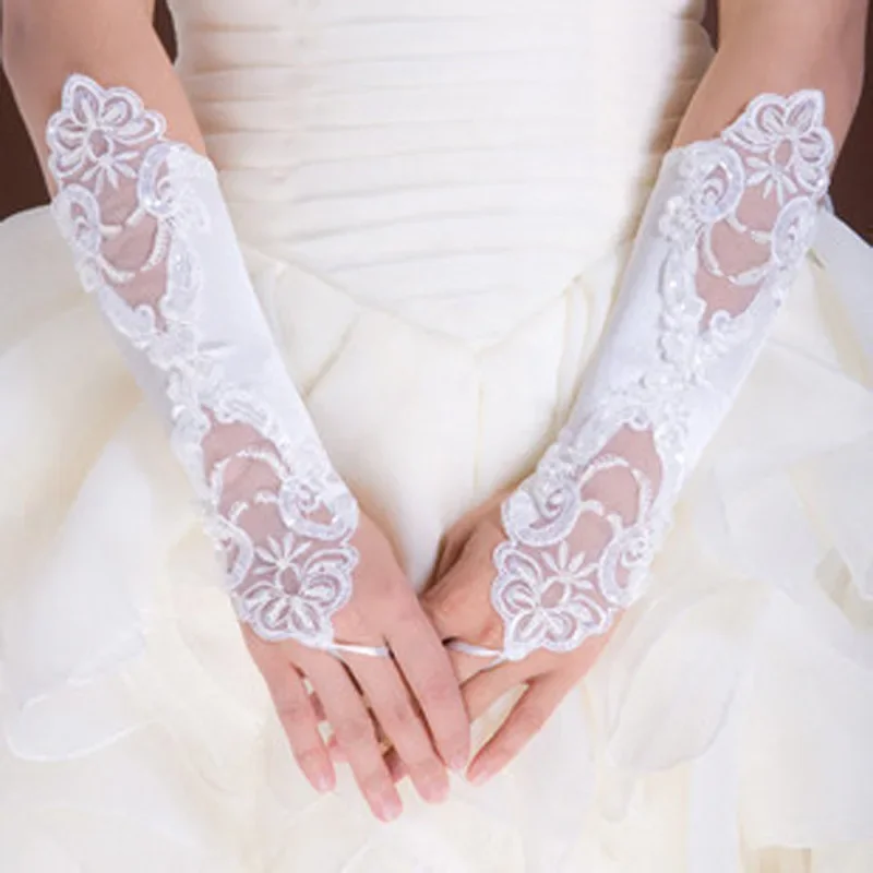 Bride White Long Style Hook Finger Wedding Lace Wedding Gloves