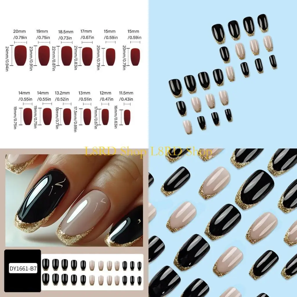 L8rd 24x TIP French Tip on Dail Ministalist الاصطناعية متوسطة التابوت تابوت كامل الغلاف الكامل مسمار تلألؤ عصا على الأظافر
