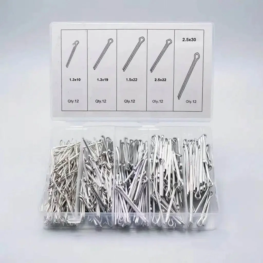 60pcs Assorted Sizes Silver Split Pin Cotter Fixings Zinc Plated Steel Hard Case Link High Quality