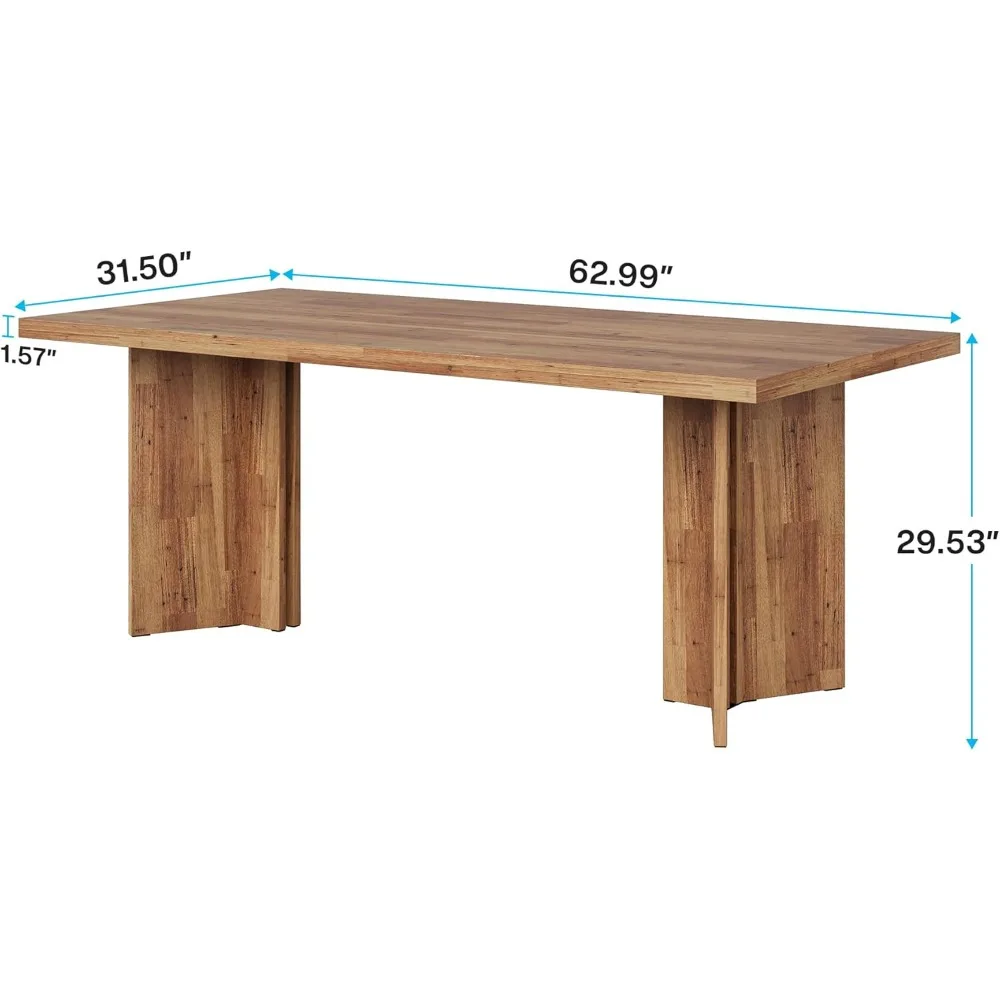 63 inch eettafel voor 4-6 personen, boerderij keukentafel met groot tafelblad, rechthoekige eettafel voor eetkamer