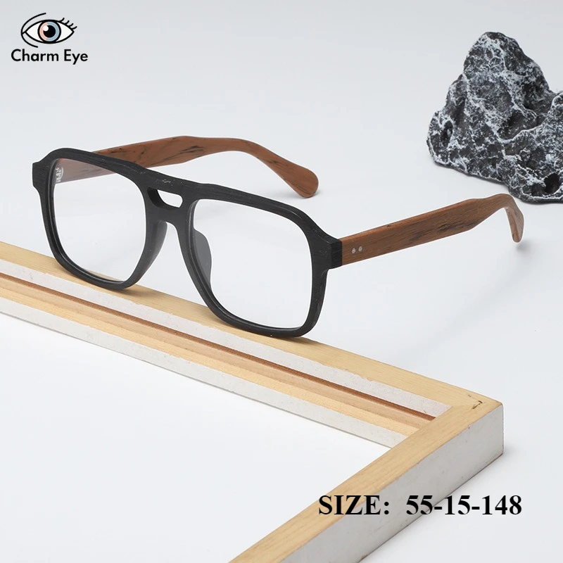 

8187 Новые ретро двойные лучи под дерево, высококачественные квадратные ацетатные очки для мужчин и женщин, близорукость, чтение, анти-синий свет, оправа для очков