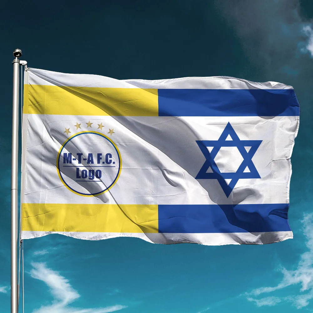 Bandiera di Israele 5 stelle Maccabi Tel Aviv Squadra di calcio impermeabile Club di calcio Banner Decorazioni per esterni Decorazione del giardino