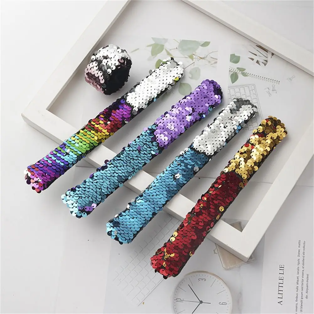 

Paillette Glitter Slap Wristband Two-Color Little Mermaid Clap Circle Toys Reversible Colorful Mermaid Sequin Wristband