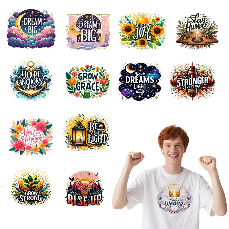 

25CM Inspiring Art Word Heat Transfer Printing Suitable for DIY Clothing DTF Printing Vinyl Washable T-shirt Patch