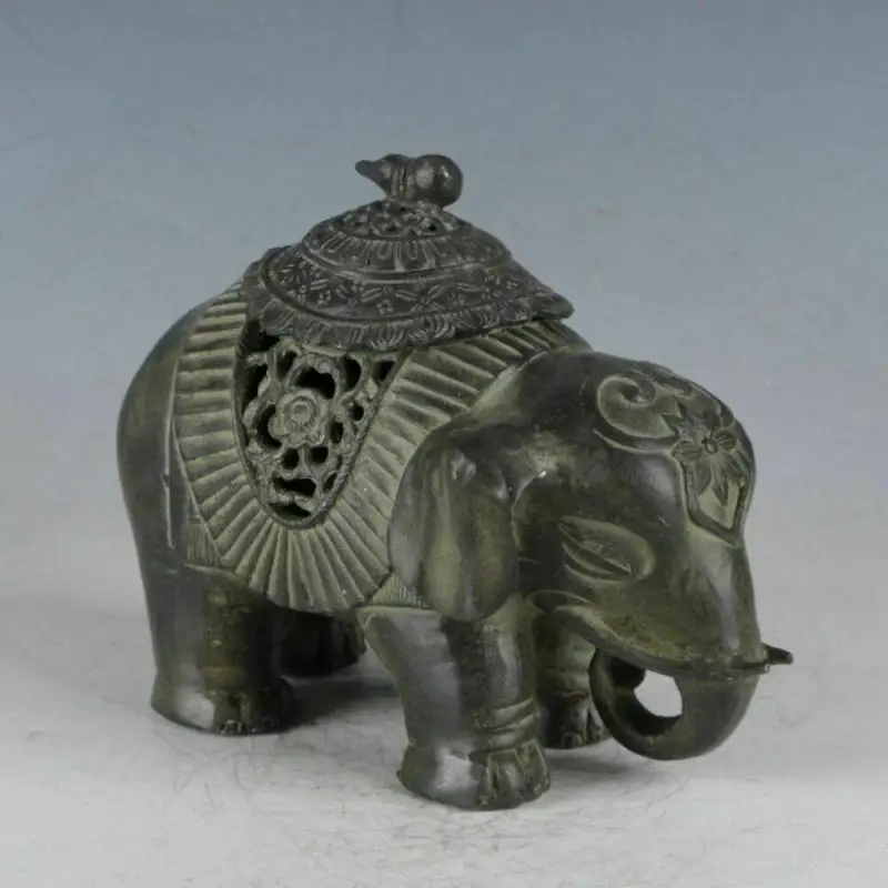 

Ancient Old China Exquisite Fengshui Lucky Bronze Elephant Incense Burner