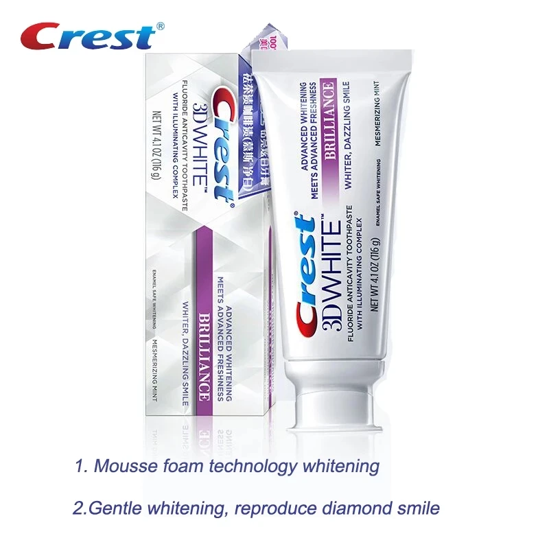 Crest 3D Toothpaste Mousse White Brilliance Advanced Bleaching Toothpaste Activated Charcoal Report Teeth Whitening 90g/pc