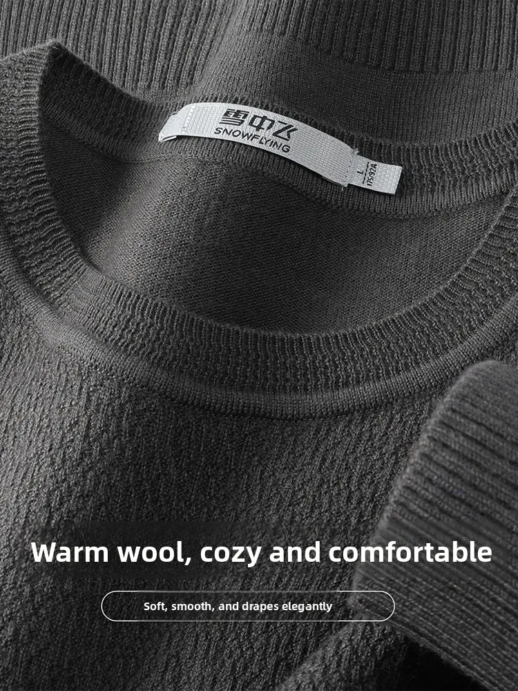 Snow Flng Wool Warm round Ne Casual Long Sve Knitted irt for Youth Simple Versatile Pure Color Winter Faion Men's ...