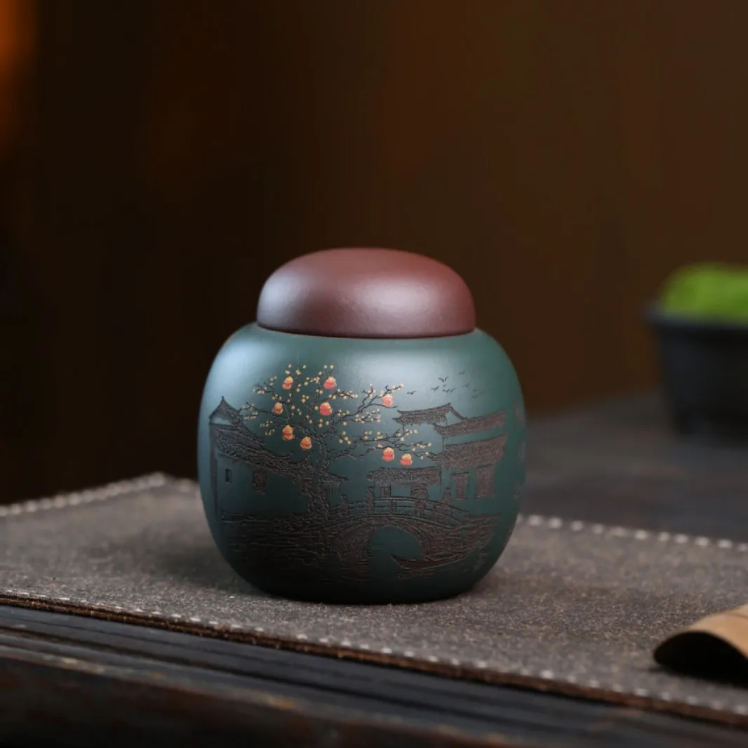 

Yixing Persimmon-Shaped Canister, Airtight Storage Jar In Various Sizes, Purple Clay Pottery Set, Tea Ware For Home Use