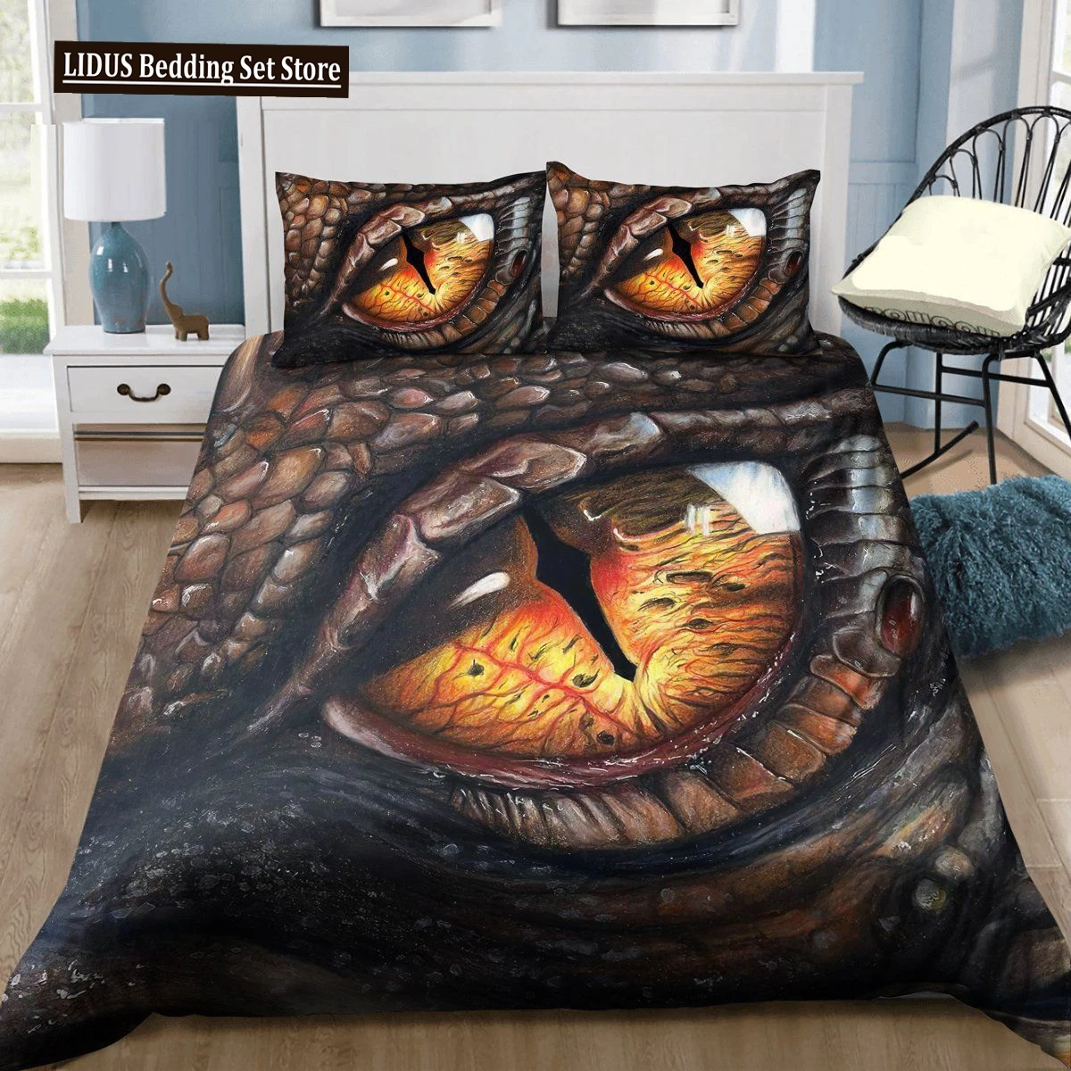 

Yellow Eye Of Black Dragon Duvet Cover Set Fantasy Dragon Large Monster Gothic Bedding Sets Dragon Eyes Comforter Cover 2/3PCS