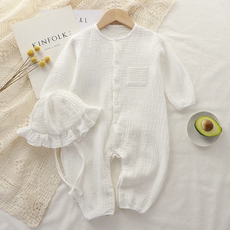 Baby Girls Boys Clothes+ Hats Newborn Jumpsuit Infant Muslin Cotton Long Sleeve Romper 0-24 Month