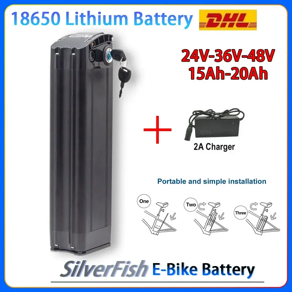 

Bicycle Battery Pack 500W 36V 20AH 1000W 48V 36V 24V Silver Fish Lithium Batterie 18650 21700 bicycle Bateria