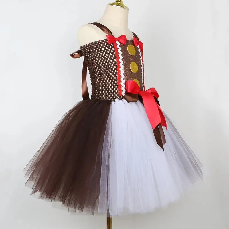 Costume da ragazza di Natale per uomo di pan di zenzero Festival per bambini Abiti da festa di Natale Abiti per bambini Abito tutu di biscotti di pane di zenzero di Natale