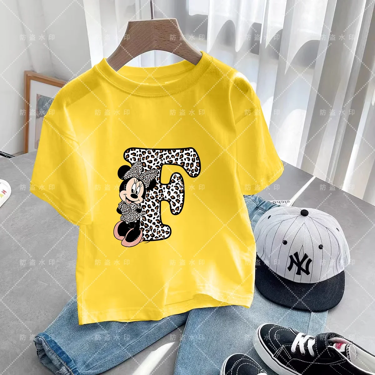 Minnie Letter A B C D Children T-shirt Kawaii Disney Clothes for Girls T Shirt Anime Cartoons Casual Kid Boy Short Sleeve Tops