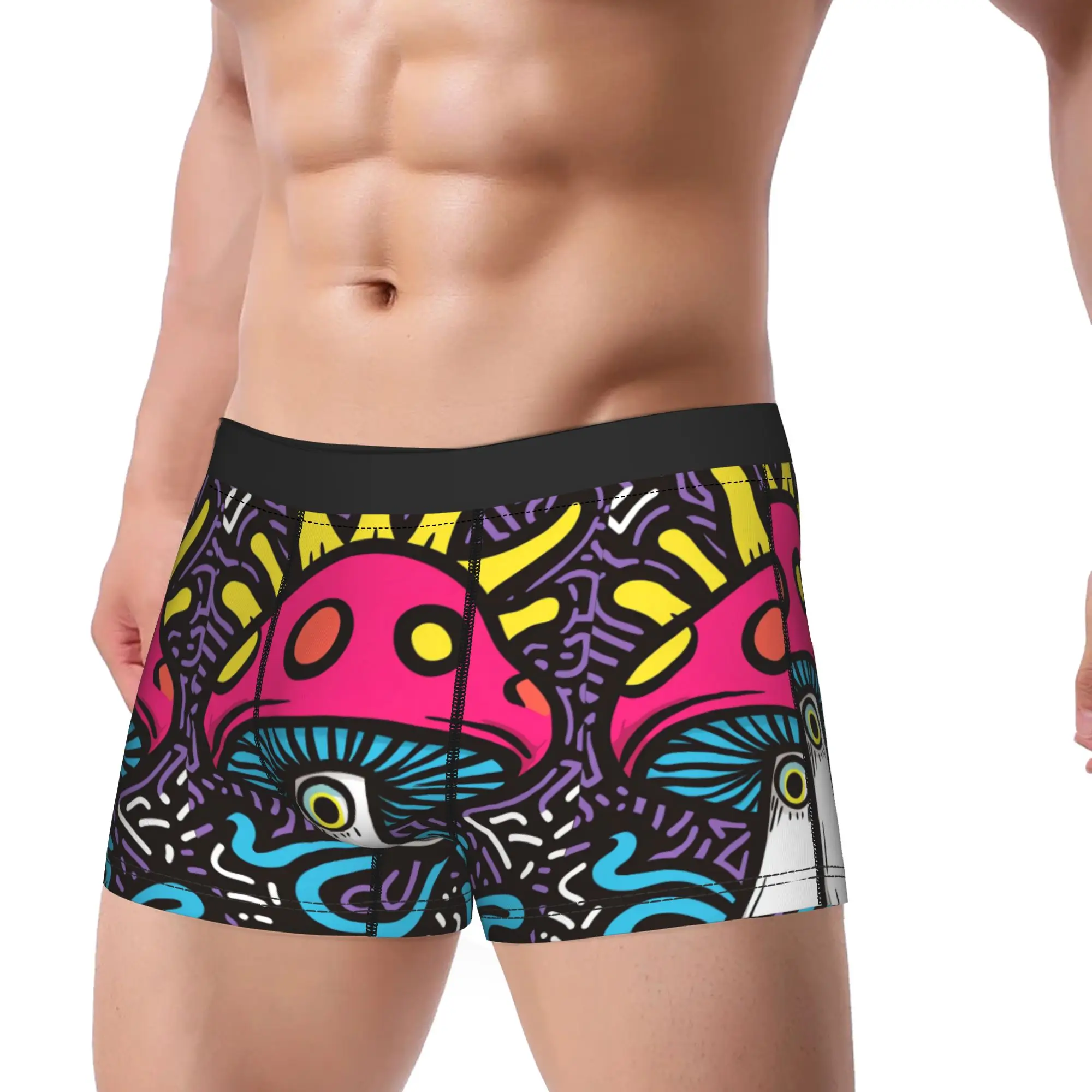 Cartoon Graffiti White One‑eyed Mushroom Underwear  Custom DIY Boxershorts Trenky Male Panties Sexy Soft Boxer Brief Gift Idea