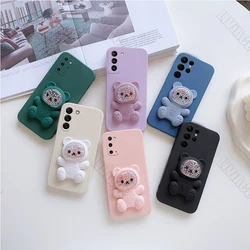 S 24 S 23 S 22 Cute Bear Silicone Phone Holder Case For Samsung Galaxy S24 S20 S21 S22 S23 S8 S9 S10 Ultra Plus FE Stand Cover