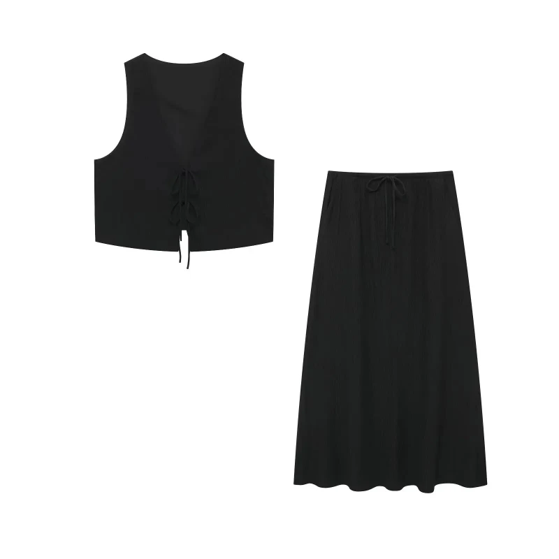 أزياء المرأة خمر الصلبة تنورة دعوى القوس الدانتيل متابعة تانك القمم الخامس الرقبة كست الرباط ميدي التنانير عارضة شارع العليا مجموعات