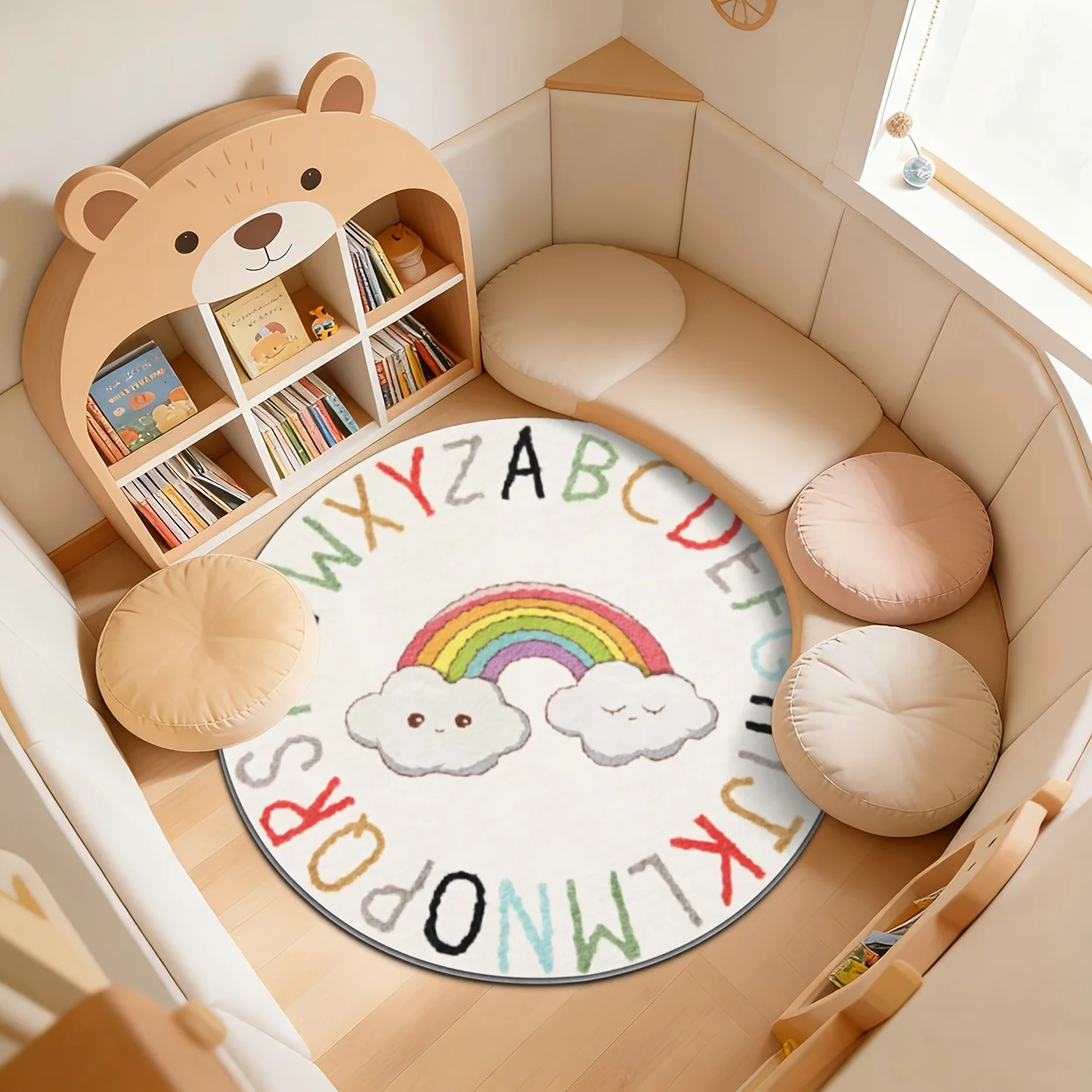 Educational Rainbow ABC Alphabet Rug Nursery Play Mat Cute Learning Floor Carpet for Kids Children Room Decoration Boho Style