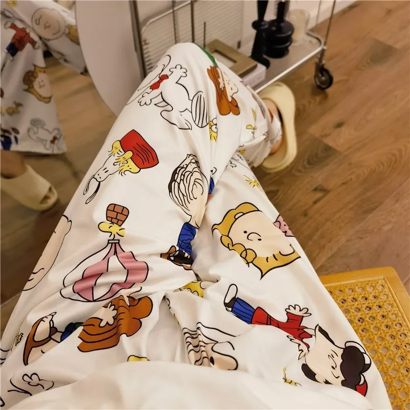 MINISO Snoopy Anime Loose Pajama Pants for Women Spring Autumn New Home Casual Trousers Outdoor Walk Trousers Birthday Gift