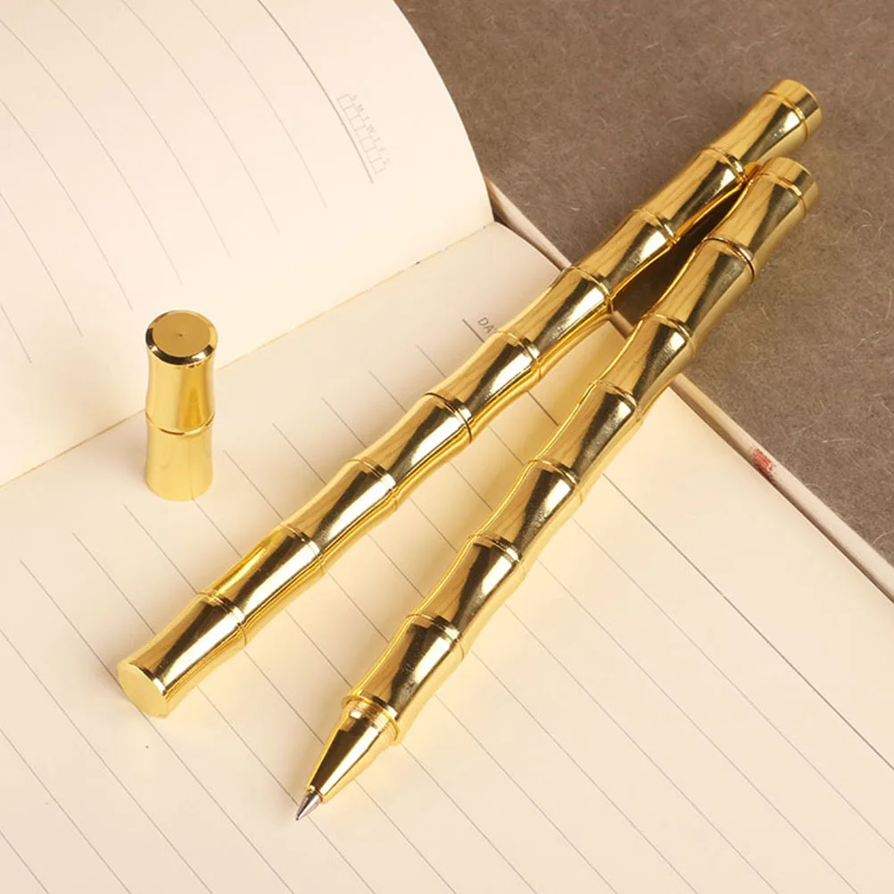 

2Pcs High-Class Brass Signature Pens Retro Writing Gel Pens Bamboo Joint Design For School And Home Use