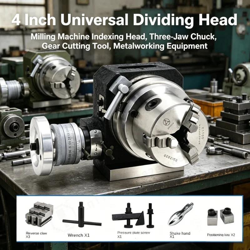 4 Inch Universal Dividing Head Milling Machine Indexing Head with 3-Jaw Chuck Gear Cutting Metalworking Tool