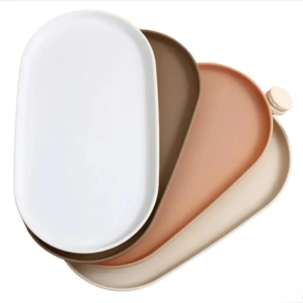 Oval Serving Tray Plastic Tray Food Tray Colourful Serving Platters for Party Entertaining Snack Dessert Coffee Table Small