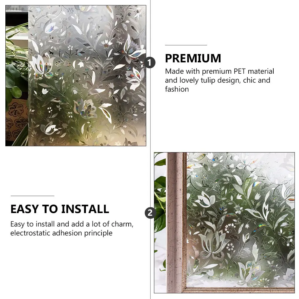 

1Pcs Glass Film Sticker Premium Pet Tulip Design Creative Window Decal for Home Decor Living Room Bedroom Study Kids Room Wall