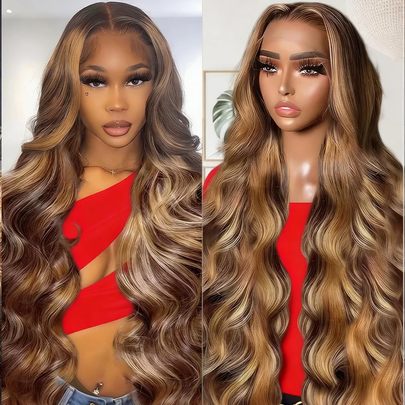 

13x4 13x6 Highlight HD Парик Фронта Шнурка Человеческие Волосы Медовый Блондин Объемная Волна Парики Фронта Шнурка Для Женщин Бразильские Парики Предварительно Сорванные