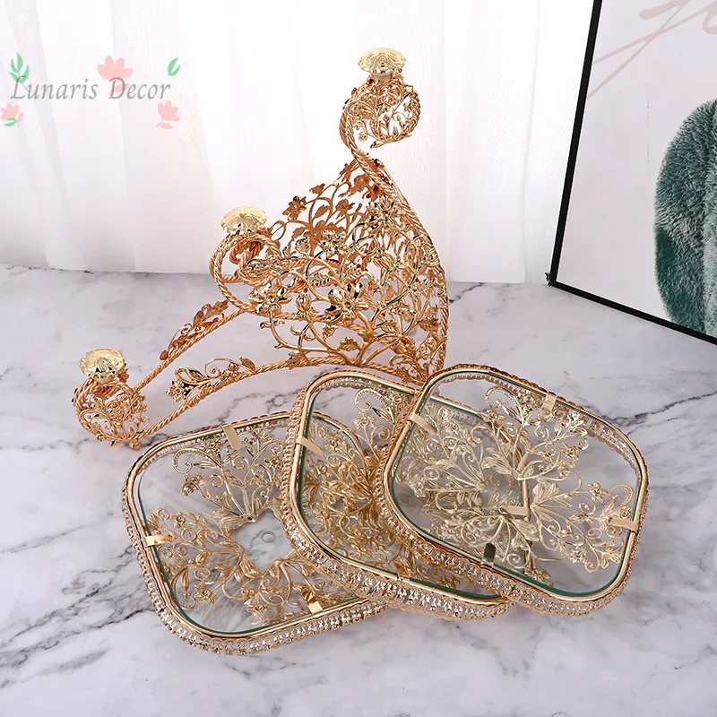 Light luxury square fruit plate tempered glass multi-layer fruit plate hotel home general fruit plate decoration