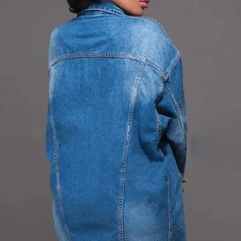 Europe and the United States new style women\'s street trend jacket long style jeans trench coat denim jacket women