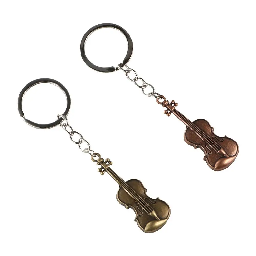 Copper Bronze Violin Key Chain Classical Cello Vintage Violin Keyring Bag Charm Mini Musical Instrument Pendant for Men Women