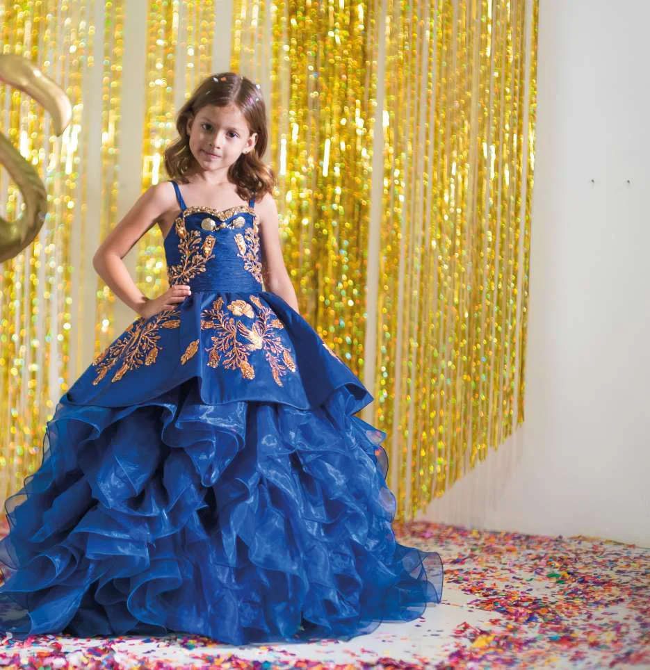 Royal Blue Mini Quinceanera Dresses Ball Gown Ruffles Flower Girl Dresses For Weddings Mexican Pageant Dresses Baby Customized