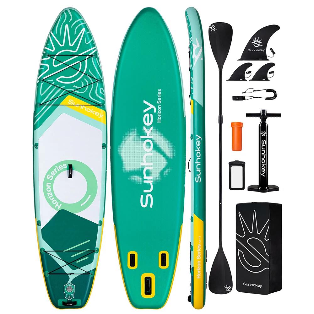 

Надувная доска для сапсерфинга SUNHOKEY NEW GREEN SUP, водонепроницаемая, 11'x34''x6'', для взрослых, для рыбалки стоя, с аксессуарами SUB
