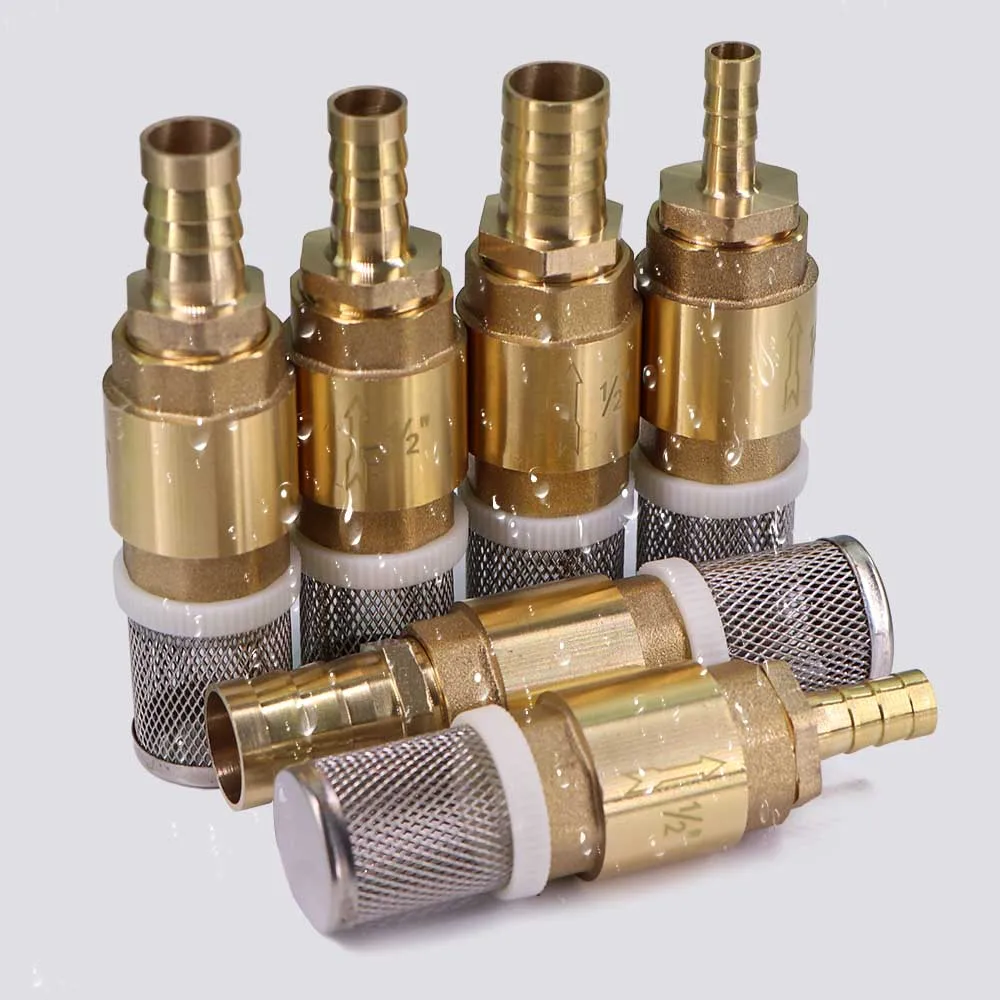6-25mm 1/2″ Pagoda Check Valve Hose Adapter w/ Filter Brass Anti Backflow One-Way Valve for Pump Prefilter Protect Water Control