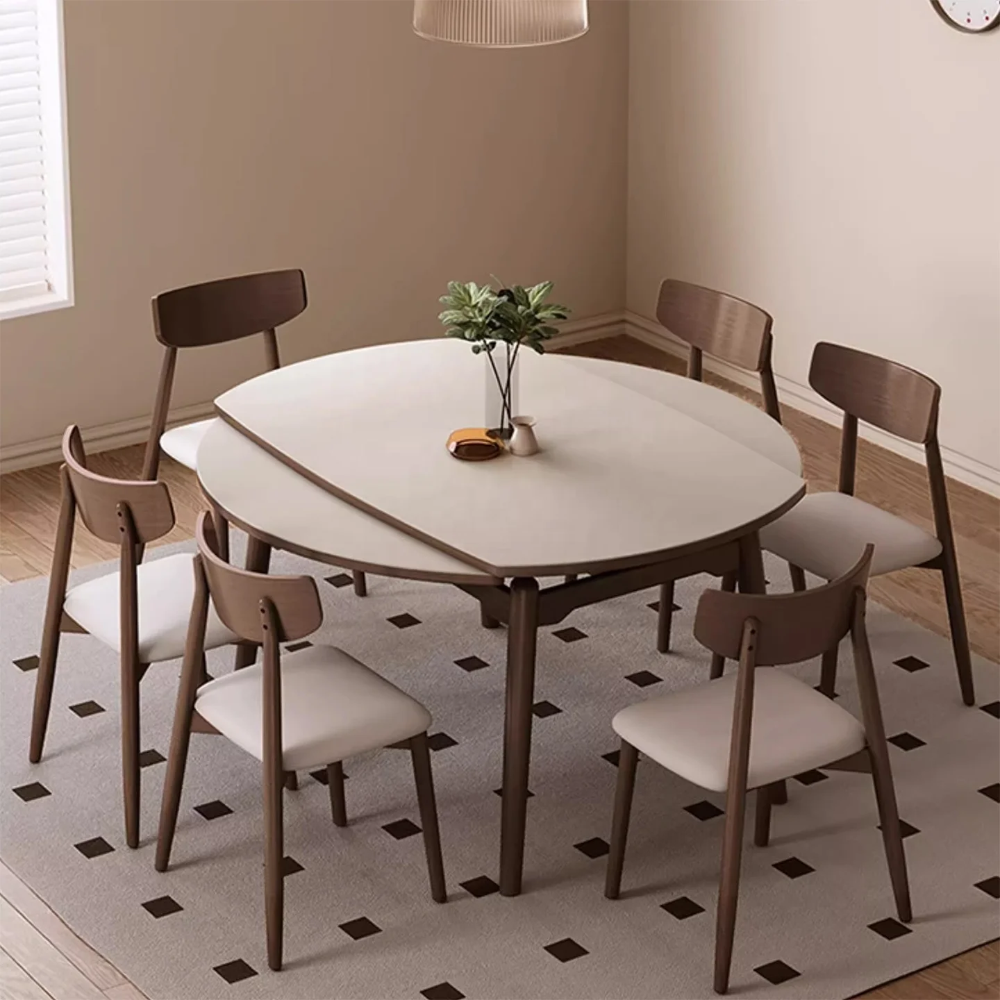 # Nordic Modern Circle Luxury Solid Wood Table Legs Foldable Retractable Table Sintered Stone Marble Restaurant Furnitur