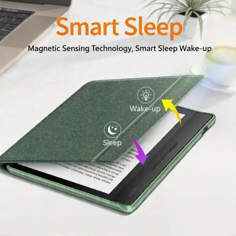 

Glitter Protective Cover For 7Inch E Reader Auto Wake Sleep Function Acrylic Clear TPU Case F19E