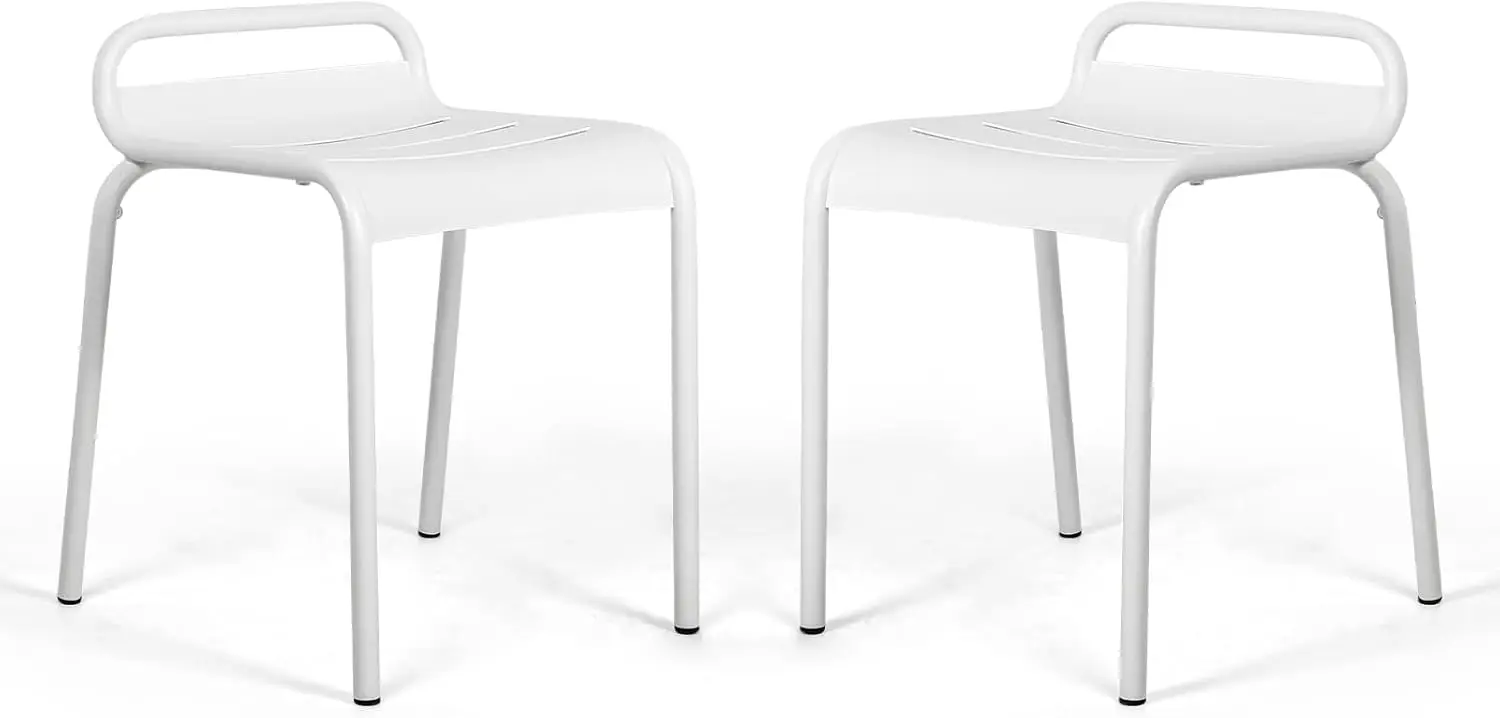 

White Stackable Metal Bistro Chairs Set of 2, 18' Indoor-Outdoor Patio Dining Chairs for Deck Garden Backyard