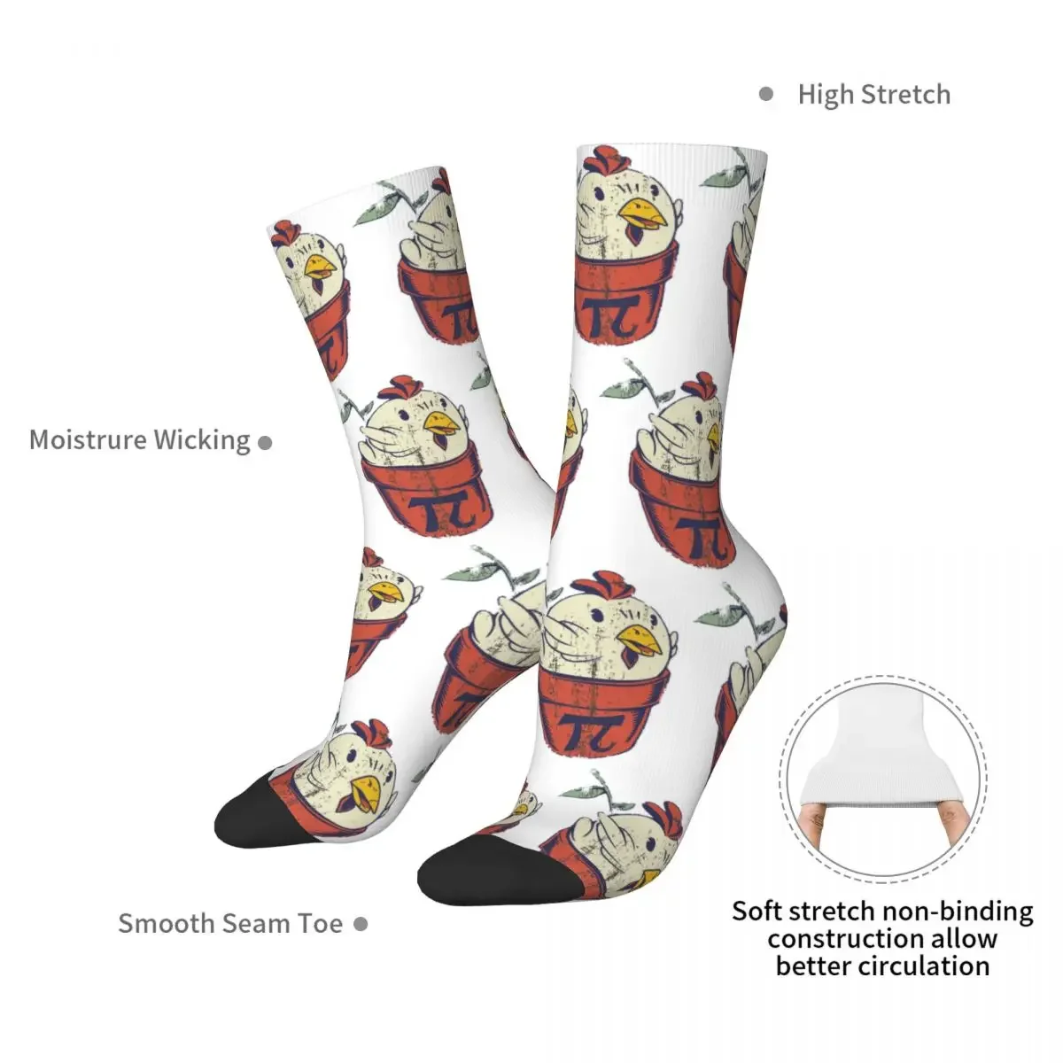 Chicken Pot Pi 3.14 Math Humor Socks Harajuku Super Soft Stockings All Season Long Socks for Man's Woman's Birthday Present