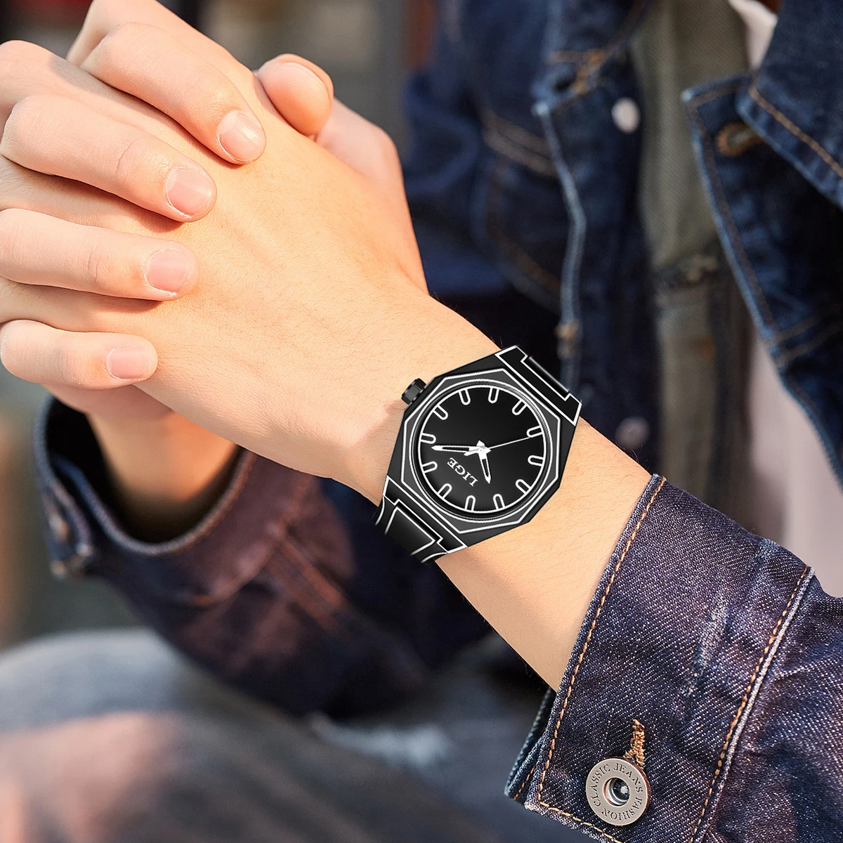 LIGE Kreative Naher Osten Arabisch Digital Quarz Herrenuhr Moderne Minimalistische Skizzieren Kreatives Design Wasserdichte Damenuhr