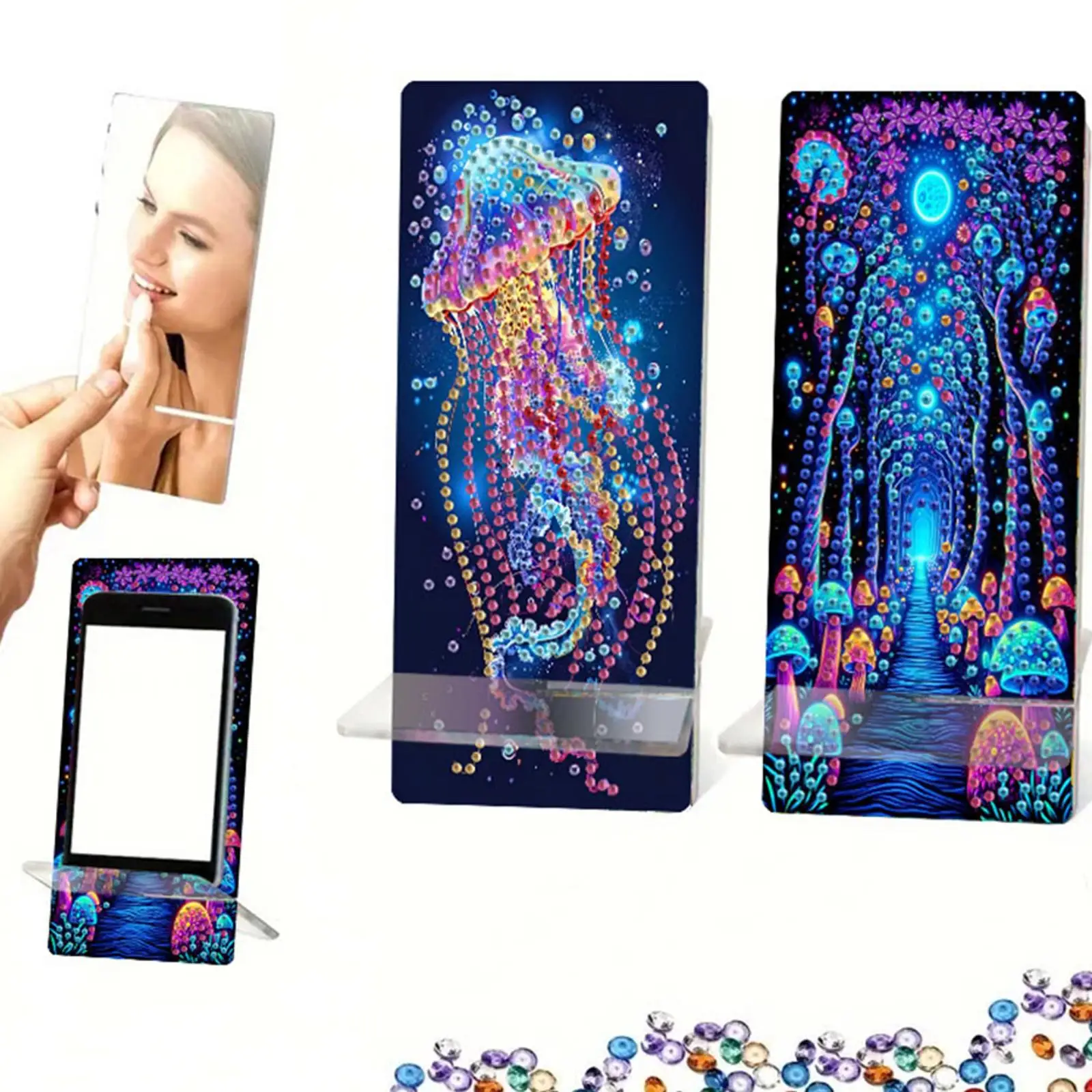 

2Pcs Acrylic DIY Jellyfish Mushroom Diamond Painting Phone Holder for Home Offic