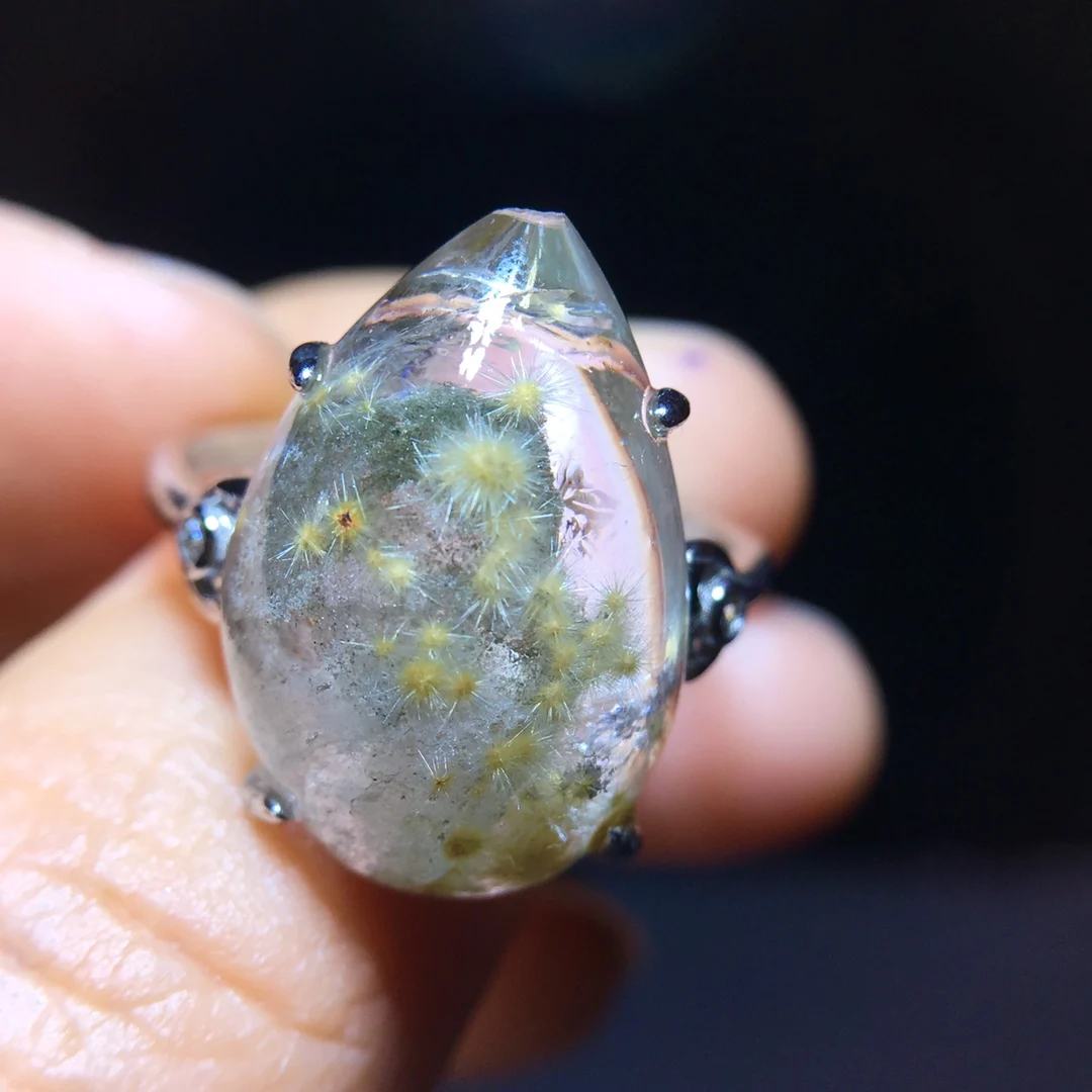 

Natural Gold Rutilated Quartz Adjustable Ring 20/13.4mm Women 925 Silver Yellow Rutilated Beads AAAAAA