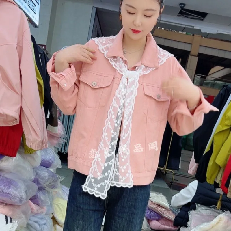 Spring ， Autumn New Short Jacket Denim Jacket Lace Shawl Top Simple Commuter Fashion Women's High quality high appearance level