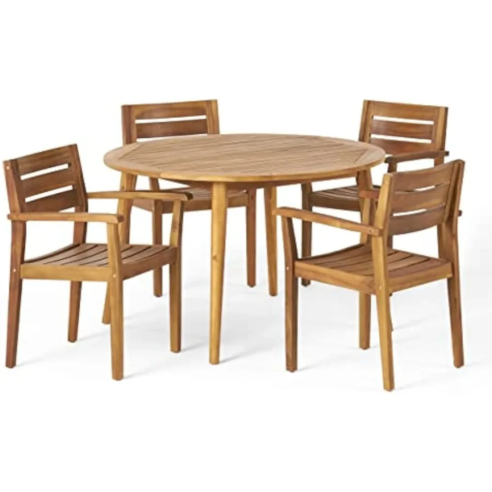 

Patio Dining Set 5 Piece Acacia Wood Dining Set, Teak Finish, Outdoor Patio Furniture Dining Set