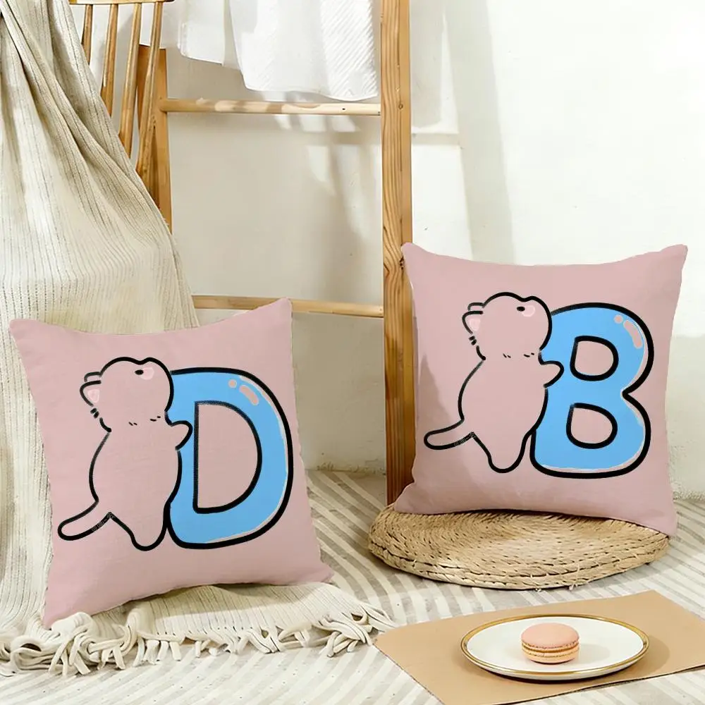 Cuddly Playful Art C-Cat Hugging English Letters Cushion Cover Simple Sofa Aesthetic Room Decor Car Seat Back Pillowcase