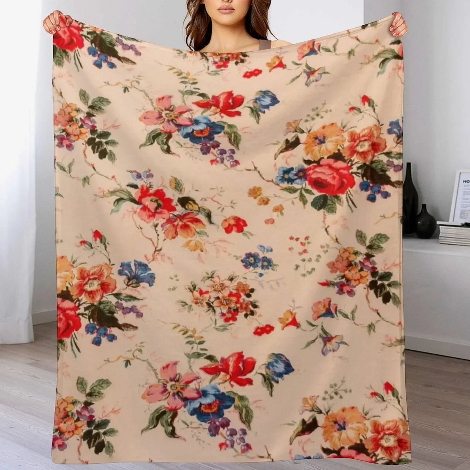 

Vintage Floral Pattern Throw Blanket No Pilling Soft Warm Blanket for Bed