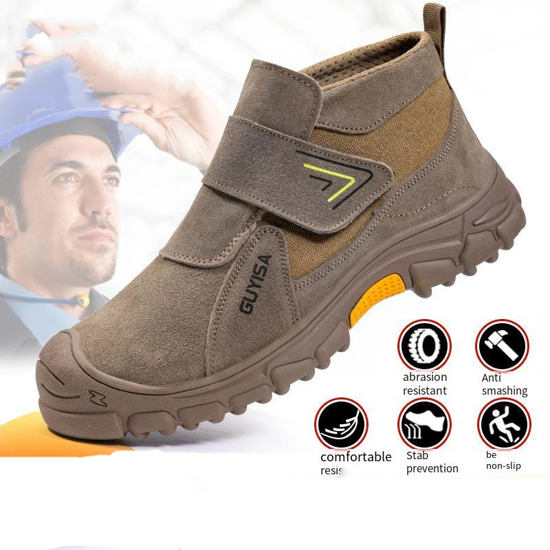 

Welding Shoes Anti Smashing Anti Piercing Fire-resistant Flower Wear-resistant Steel Toe Cap Felt Buckle Breathable Safety Shoes