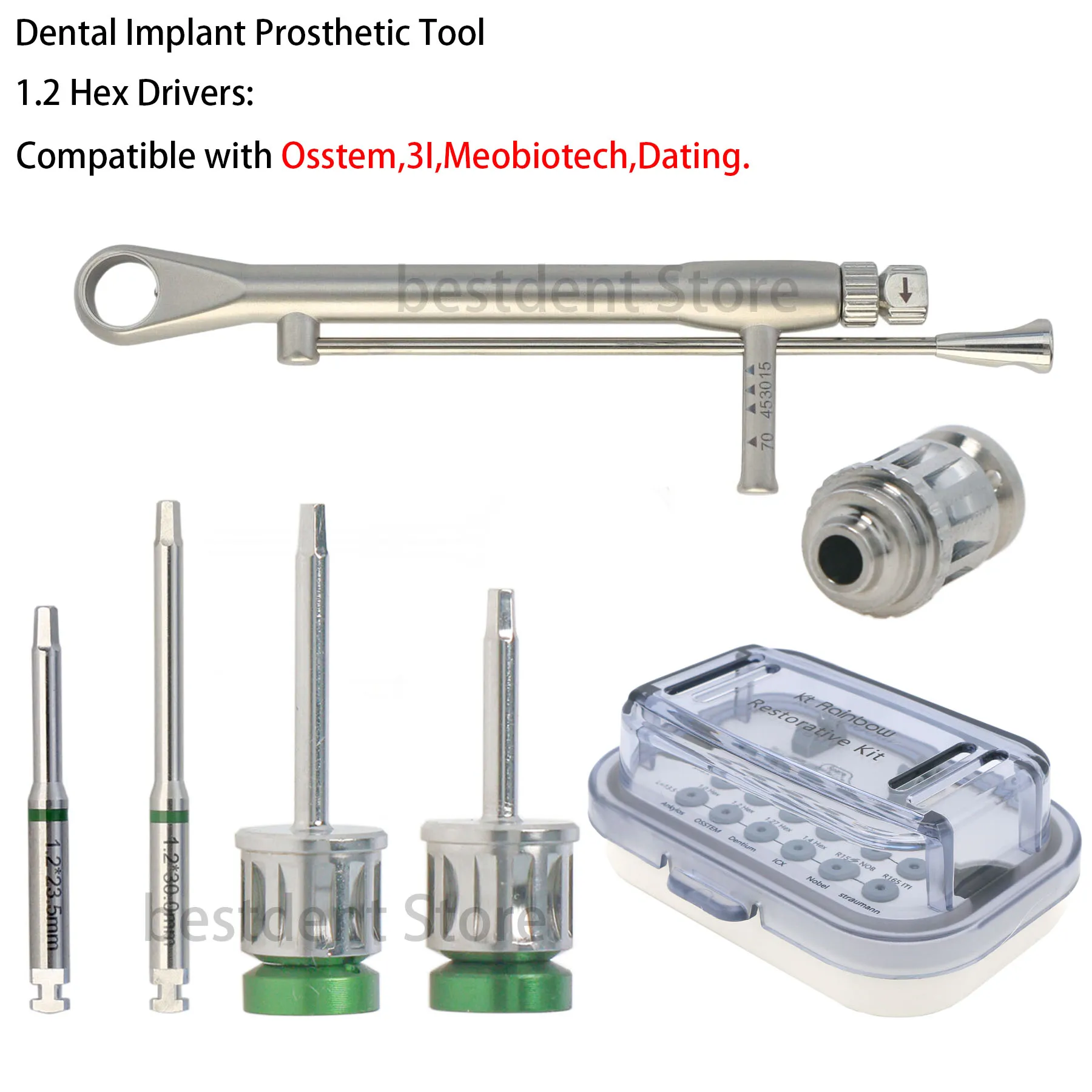 Dental Implant Torque Wrench Manual Ratchet Adapter Latch Hex 1.2 Drivers Osstem ＆ Sterilizing Box