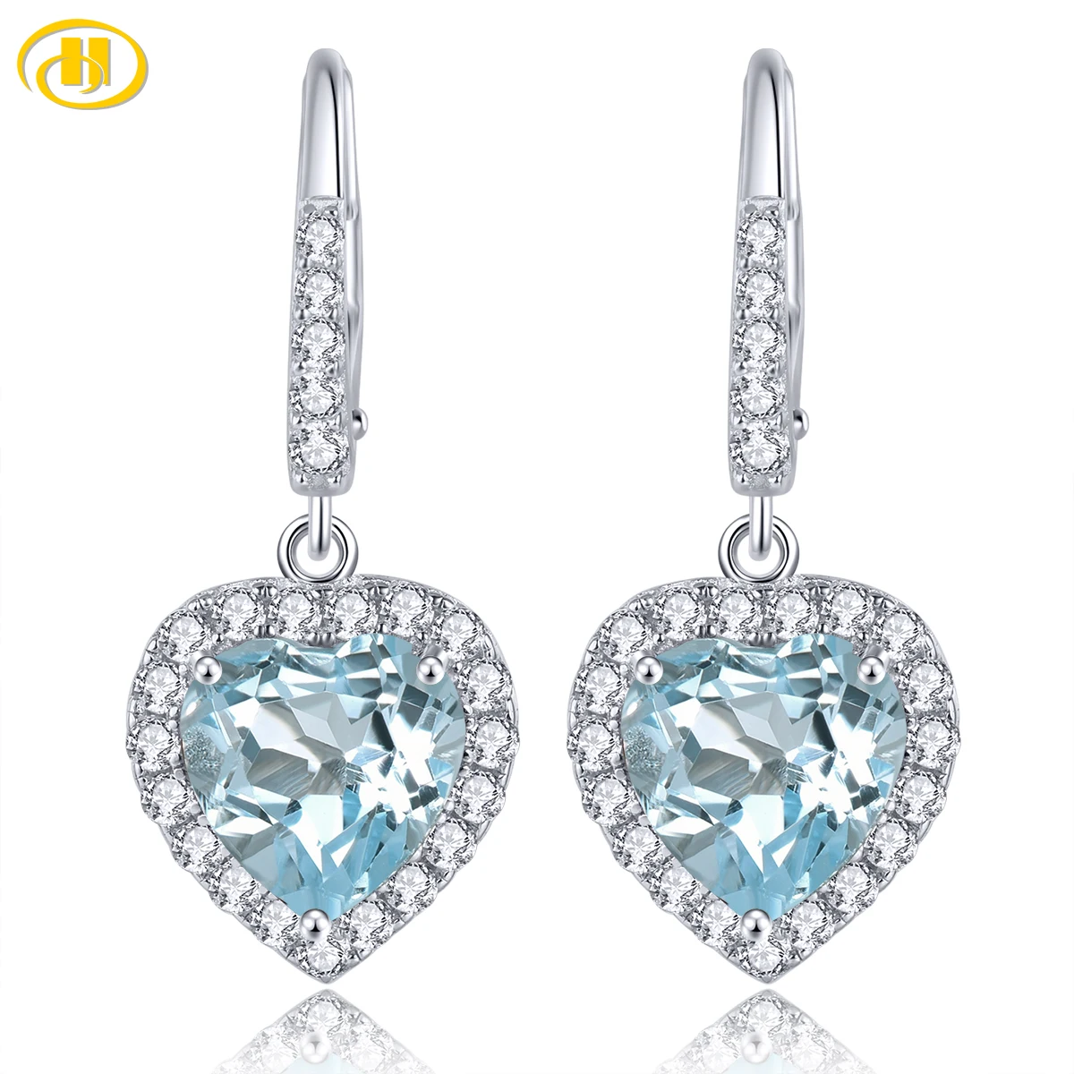 

Natural Sky Blue Topaz Solid Sterling Silver Drop Earring 4.8 Carats Genuine Gemstone Heart Shape Romantic Fine Jewelry Gifts