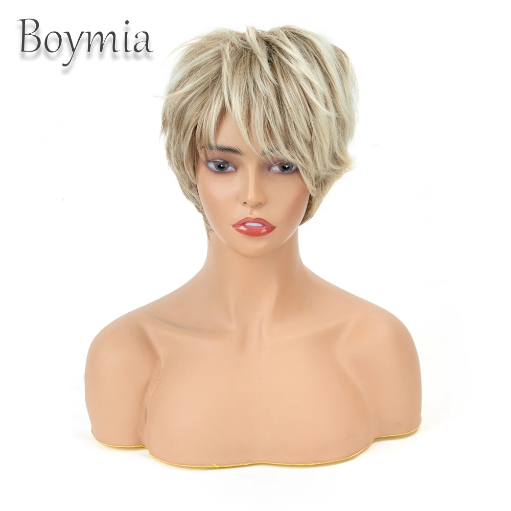 Short Wig Blonde Hair Synthetic Wigs Straight Cosplay Wig female haircut puffy straight natural short wig